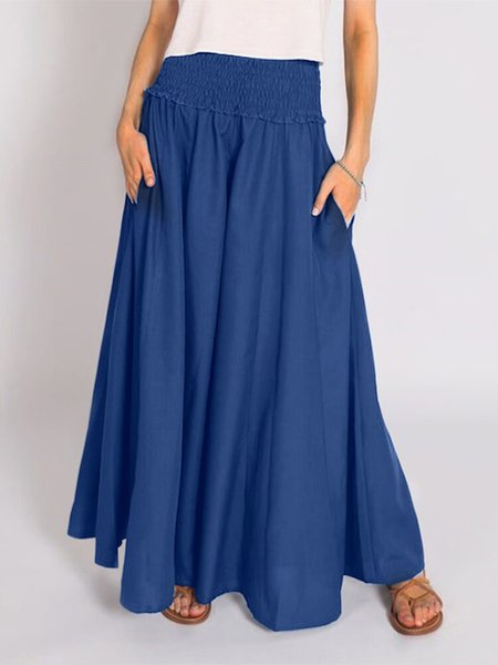 

Casual Loose Plain Linen Skirt, Blue, Skirts
