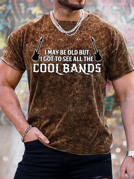 

Men's I May Old But I Got To See All The Cool Bands Funny Music Graphic Print Casual Text Letters T-Shirt, Brown, T-shirts