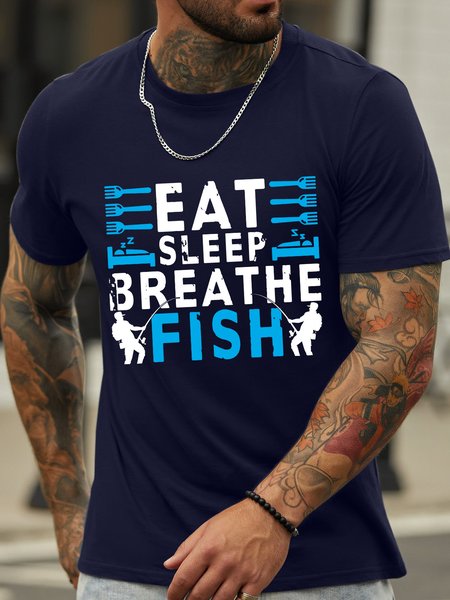 

Lilicloth X Jessanjony Fishing Lover Eat Sleep Breathe Fish Men's T-Shirt, Deep blue, T-shirts