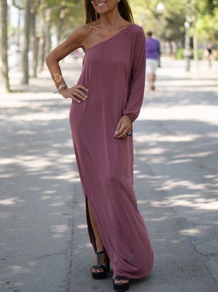 

Plain Casual Loose One Shoulder Dress, Pink, Dresses
