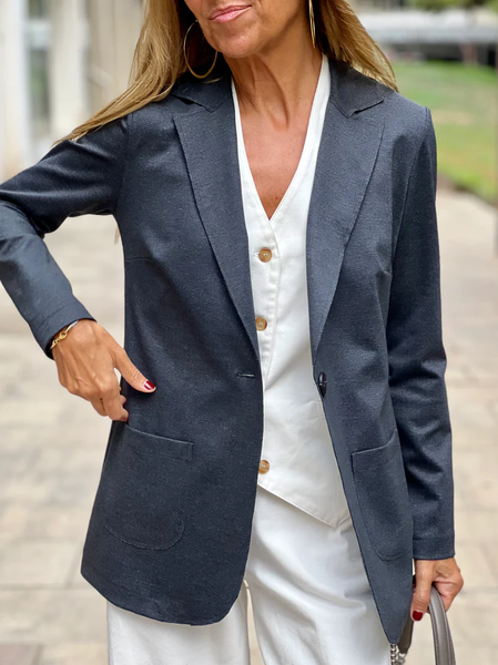 

Cotton-Blend Lapel Collar Casual Blazer, Gray, Blazers