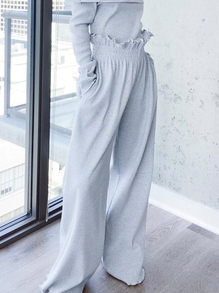 

Simple Plain Loose Casual Wide leg Pants, Gray, Pants