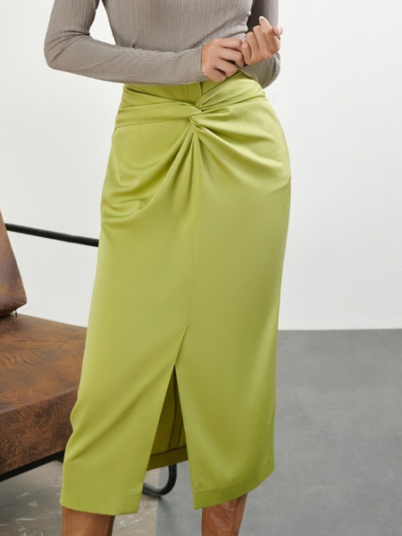 

Elegant Satin Front Slit Skirt, Green, Skirts