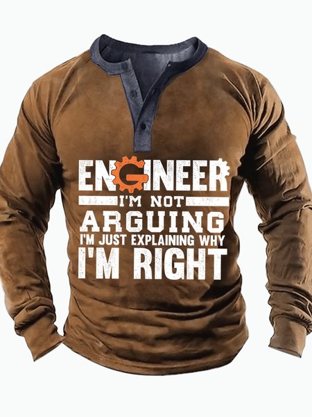 

Men's Engineer I Am Not Arguing I Ma Just Explaining Why I Am Right Funny Graphic Print Regular Fit Half Turtleneck Casual Top, Khaki, Long Sleeves