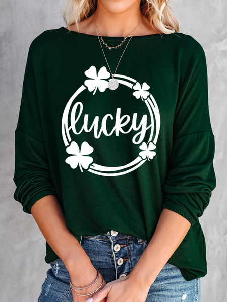 

Loose Crew Neck Casual T-Shirt, Green, T-Shirts