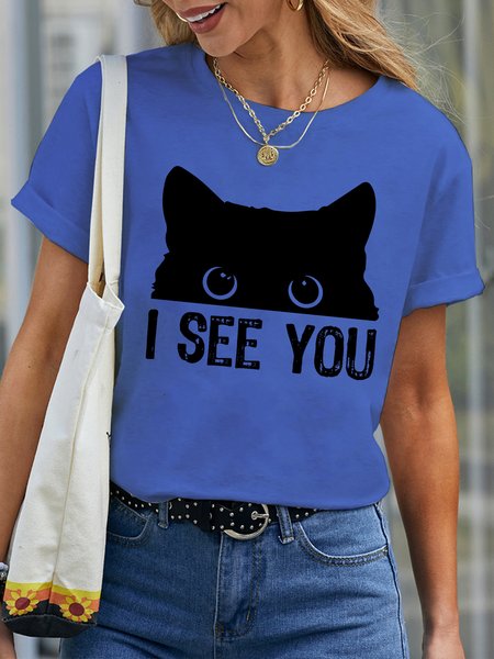 

Lilicloth X Rajib Sheikh Black Cat I See You Women's Crew Neck T-Shirt, Blue, T-shirts