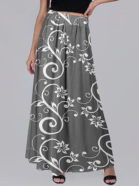 

Floral Loose Casual Skirt, Gray, Skirts
