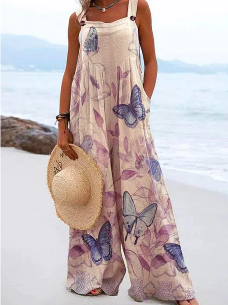 

Butterfly Loose Boho Spaghetti Jumpsuit & Romper, Multicolor, Jumpsuits＆Rompers