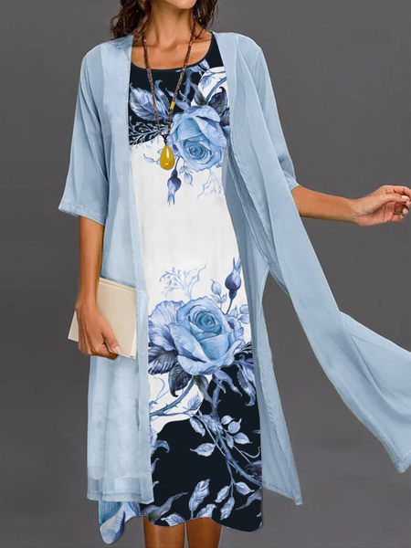 

Crew Neck Loose Knitted Casual Two-Piece Set, Blue, Dresses