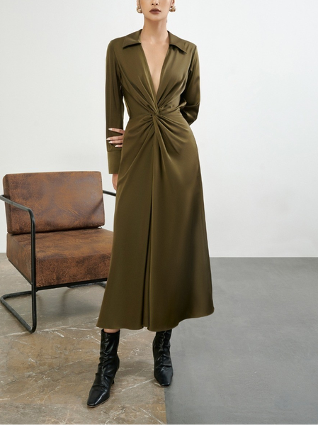 

Satin Regular Fit Elegant Dress, As picture, Midi Dresses