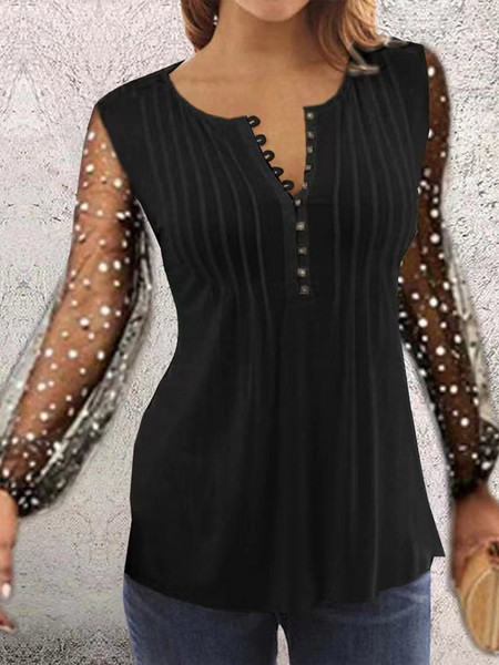 

Casual Regular Fit Plain V Neck Top, Black, Tops