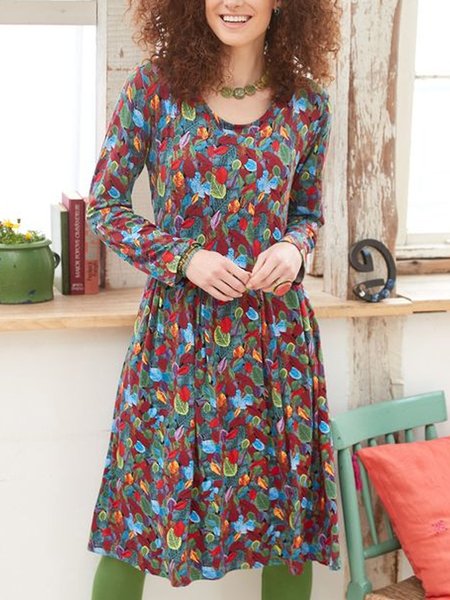 

Vacation Regular Fit Knitted Floral Dress, Multicolor, Mini Dresses
