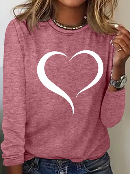 

Women's Open Heart Print Valentines Day Casual Top, Rose red, Long sleeves