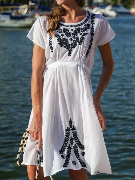 

Embroidery Casual Floral Dress, White, Mini Dresses