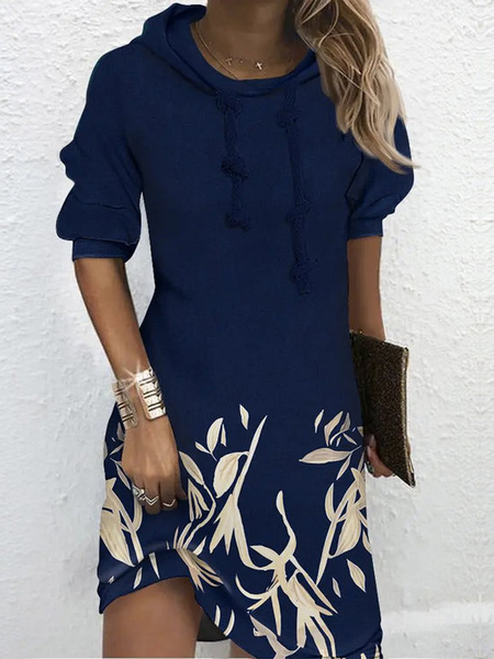 

Loose Hoodie Casual Floral Dress, Navy blue, Dresses