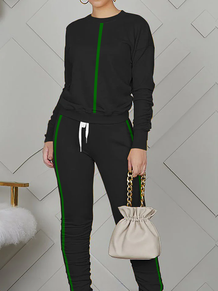 

Micro-Elasticity Color Block Crew Neck Long sleeve Casual Sweatshirt, Black, Hoodies and Sweatshirts