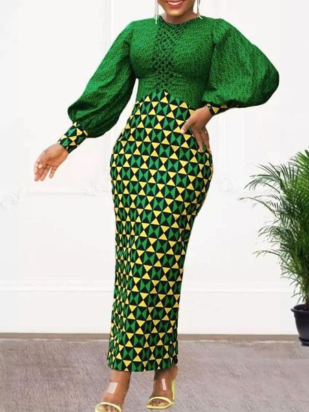 

Lantern Sleeve Urban Crew Neck Dress, Green, Maxi Dresses