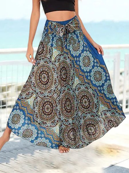 

Ethnic Boho Loose Skirt, Blue, Skirts