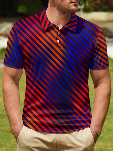 

Gradient Abstract Geometric Button Short Sleeve Polo Shirt, Red, Polo Shirts