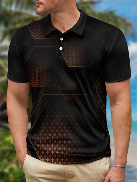 

Ombre Abstract Geometric Button Short Sleeve Polo Shirt, Black, Polo Shirts