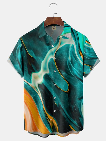 

Gradient Pattern Chest Pocket Short Sleeve Casual Shirt, Blue, Men Shirts