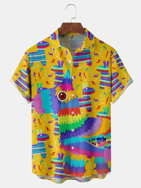 

Cinco De Mayo Chest Pocket Short Sleeve Casual Shirt, Yellow, Men Shirts