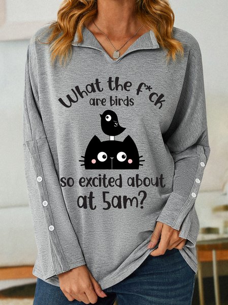 

Lilicloth X Jessanjony What The F*ck Are Birds So Excited About At 5 Am Women's Shawl Collar Casual Sweatshirt, Gray, Hoodies&Sweatshirts
