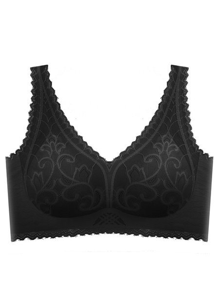 

Seamless Push Up Jacquard Wireless Bra Plus Size, Black, Wireless