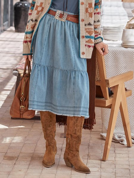 

Washing Process Casual Loose Denim Skirt, Denim blue, Skirts