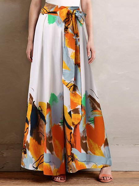 

Loose Boho Floral Skirt, White, Skirts