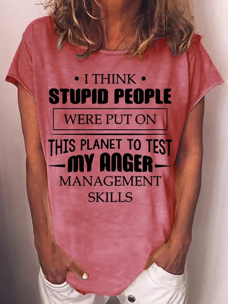 

Women's Test My Anger Management Skills Letters Casual T-Shirt, Red, T-shirts