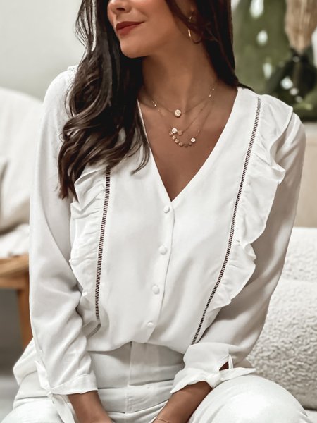 

Casual Buttoned Cotton-Blend Loose Blouse, White, Shirts & Blouses