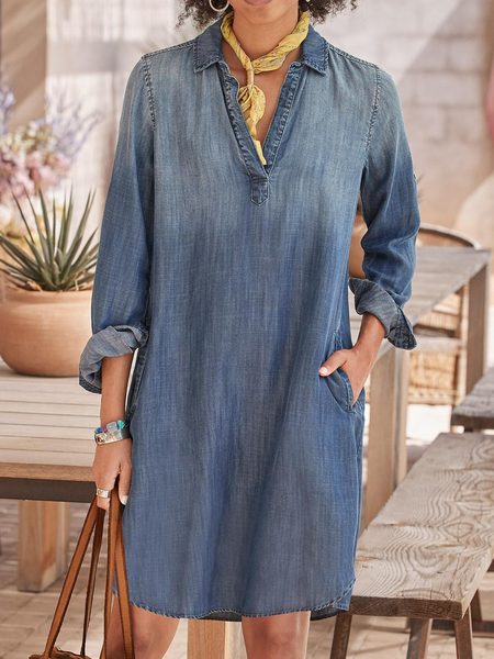 

Denim V Neck Loose Casual Dress, Denim blue, Dresses