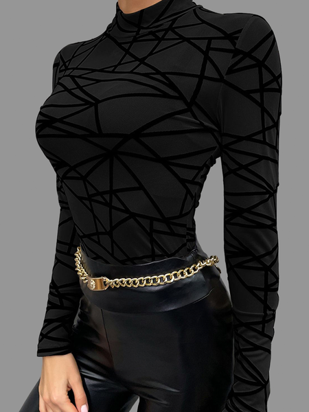 

High Elasticity Tight Stand Collar Long sleeve Urban T-Shirt, Black, Tees