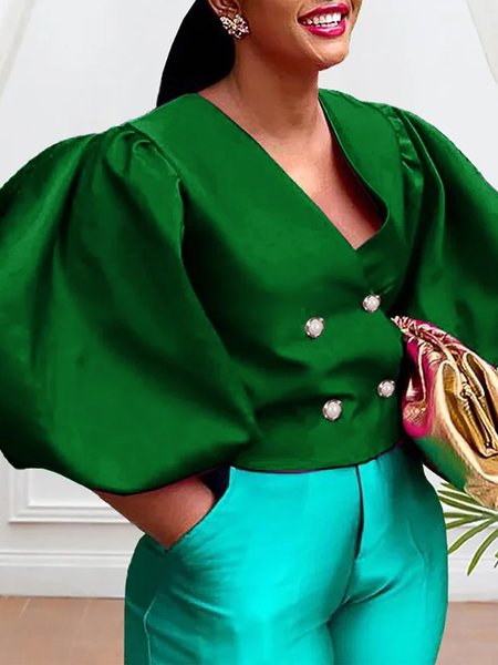 

Regular Fit Plain Elegant V Neck Jacket, Green, Jackets