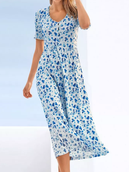 

Crew Neck Color Block Casual Dress, Blue, Dresses