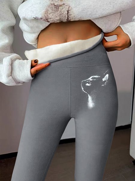 

Casual Fluff/Granular Fleece Lined Cat High Waist Athletic Tummy Control Stretch Workout Leggings, Deep gray, leggings