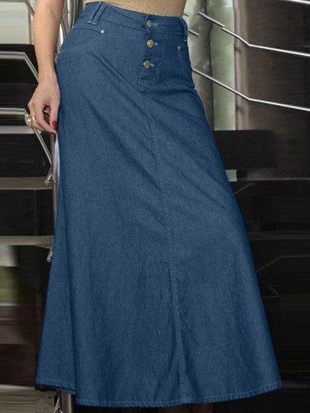 

Plain Loose Casual Skirt, Blue, Skirts