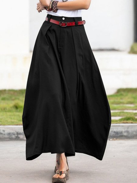 

Casual Plain Linen Loose Skirt, Black, Skirts