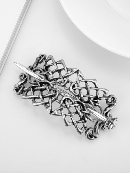 

Vintage Silver Viking Pattern Celtic Hair Accessories Barrette Ethnic Distressed Jewelry, Earrings