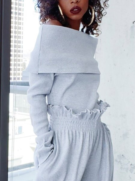 

Simple Loose Cold Shoulder Plain Top, Gray, Linen Tops