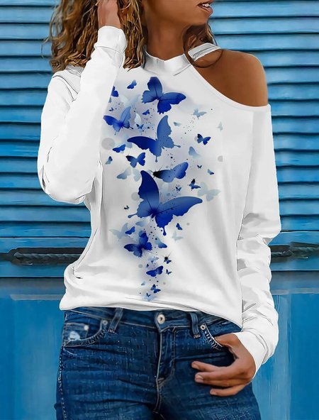 

Butterfly Casual Knitted T-Shirt, White, T-Shirts
