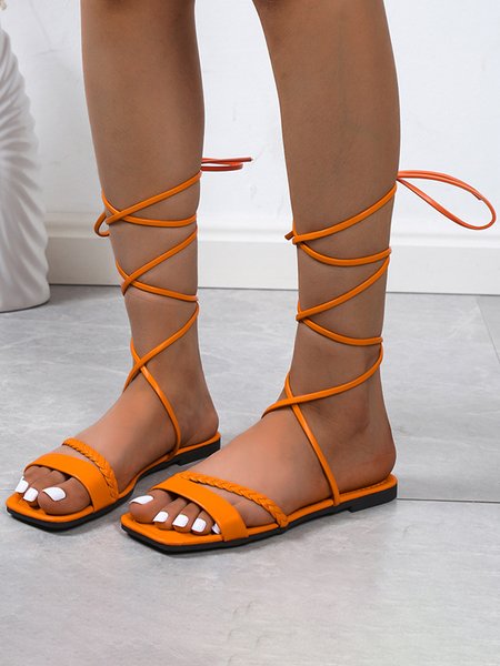 Sexy Cross Strap Square Toe Flat Sandals