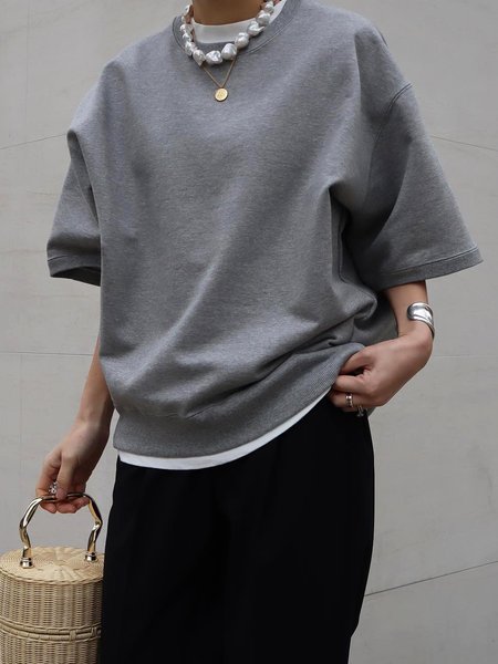

Crew Neck Plain Casual Loose Sweatshirt, Gray, Hoodies and Sweatshirts