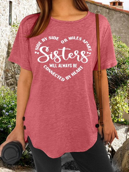 

Womens Sister Letter Casual Short Sleeve T-Shirt, Red, T-shirts