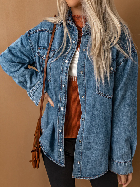 

Loose Plain Casual Denim Denim Jacket, Blue, Jackets