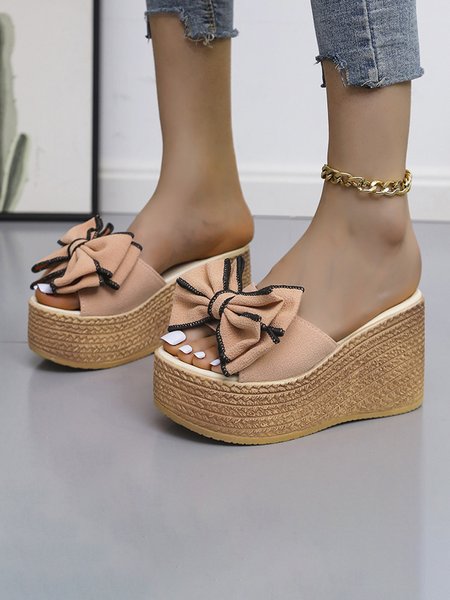 

Fish Mouth Open Toe Bow Knot Wedge Sandals and Slippers, Pink, swimwear>>Beach Accessories