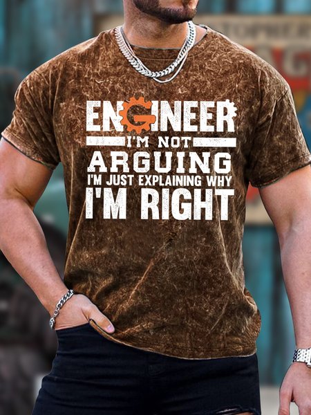 

Men's Engineer I Am Not Arguing I Ma Just Explaining Why I Am Right Funny Graphic Print Casual Crew Neck Text Letters Loose T-Shirt, Brown, T-shirts