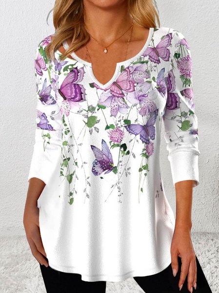 

Butterfly Loose Knitted Casual T-Shirt, White, T-Shirts