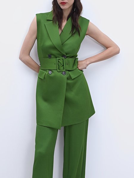 

Regular Fit Plain Urban Sleeveless Vest, Green, Vests and Gilets